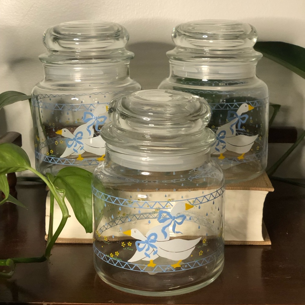 1987 Anchor Hocking Country Goose Glass Canister Jars (Set of 3)